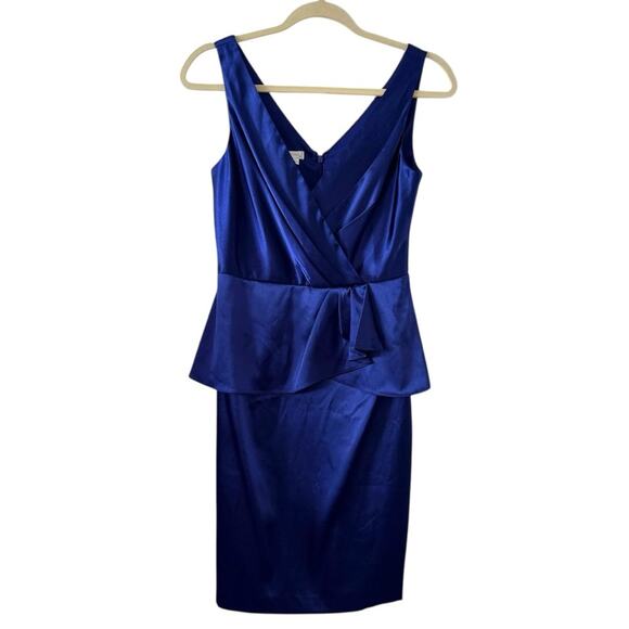 London Times Satin Sleeveless Peplum Dress Midnight Blue Size 4 - Picture 1 of 4